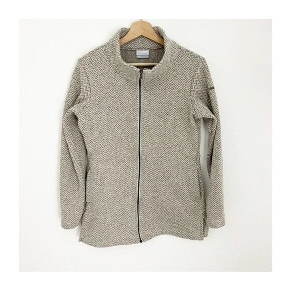 Columbia l Darling Days Long Zip Front Jacket Size S Beige & White Chevron Print - Picture 6 of 7